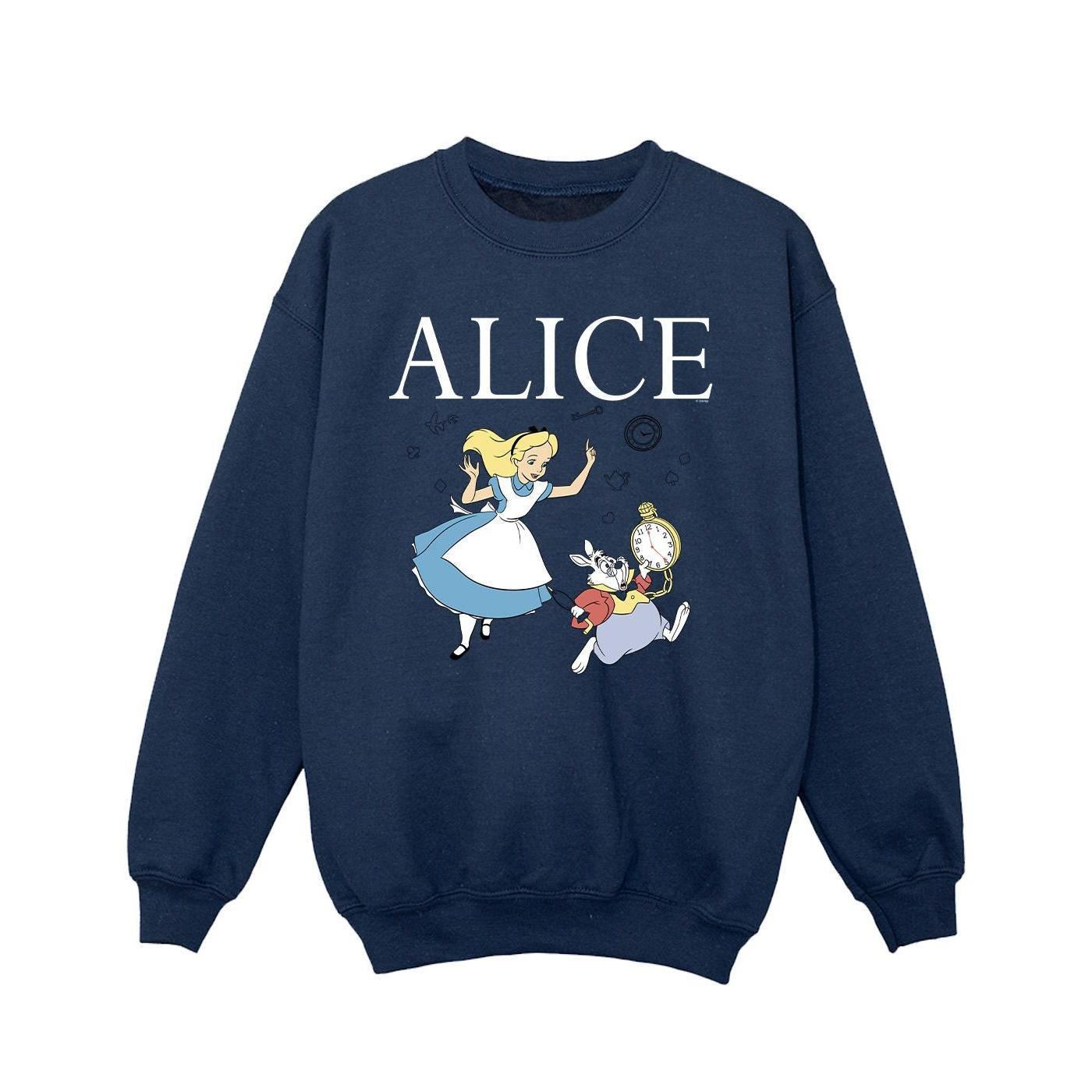 Disney Girls Alice In Wonderland Follow The Rabbit Sweatshirt (Navy Blue) (12-13 Years)