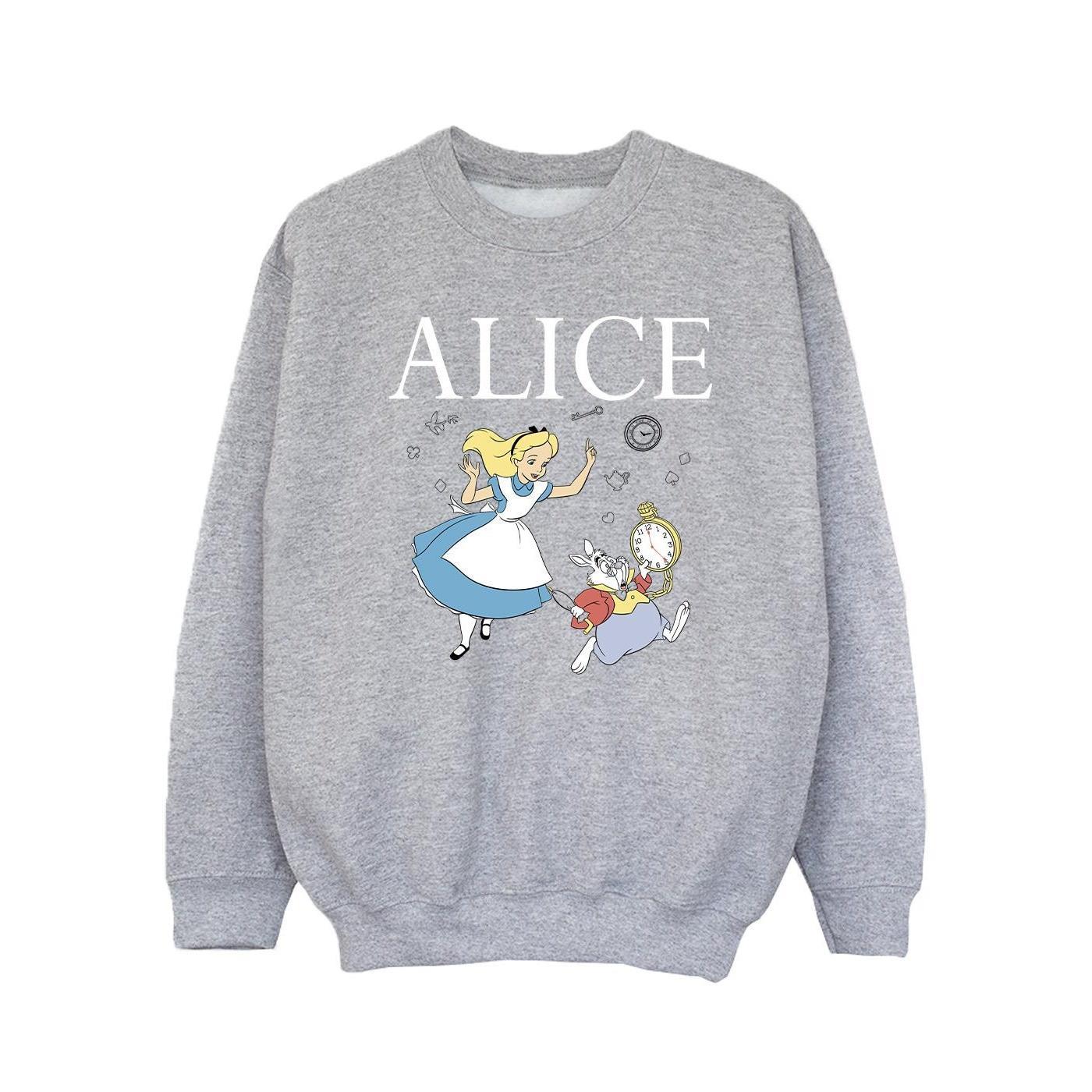 Disney Girls Alice In Wonderland Follow The Rabbit Sweatshirt (Sports Grey) (12-13 Years)