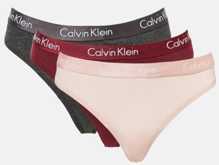 Calvin Klein Women's Motive Cotton Thong 3-Pack - Tawny Port/Charcoal Heather/Nymph's Thigh