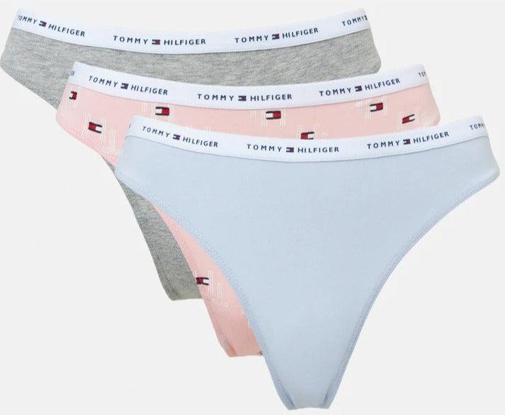 Tommy Hilfiger Women's Cotton Thongs 3-Pack - Pink/Grey/Light Blue