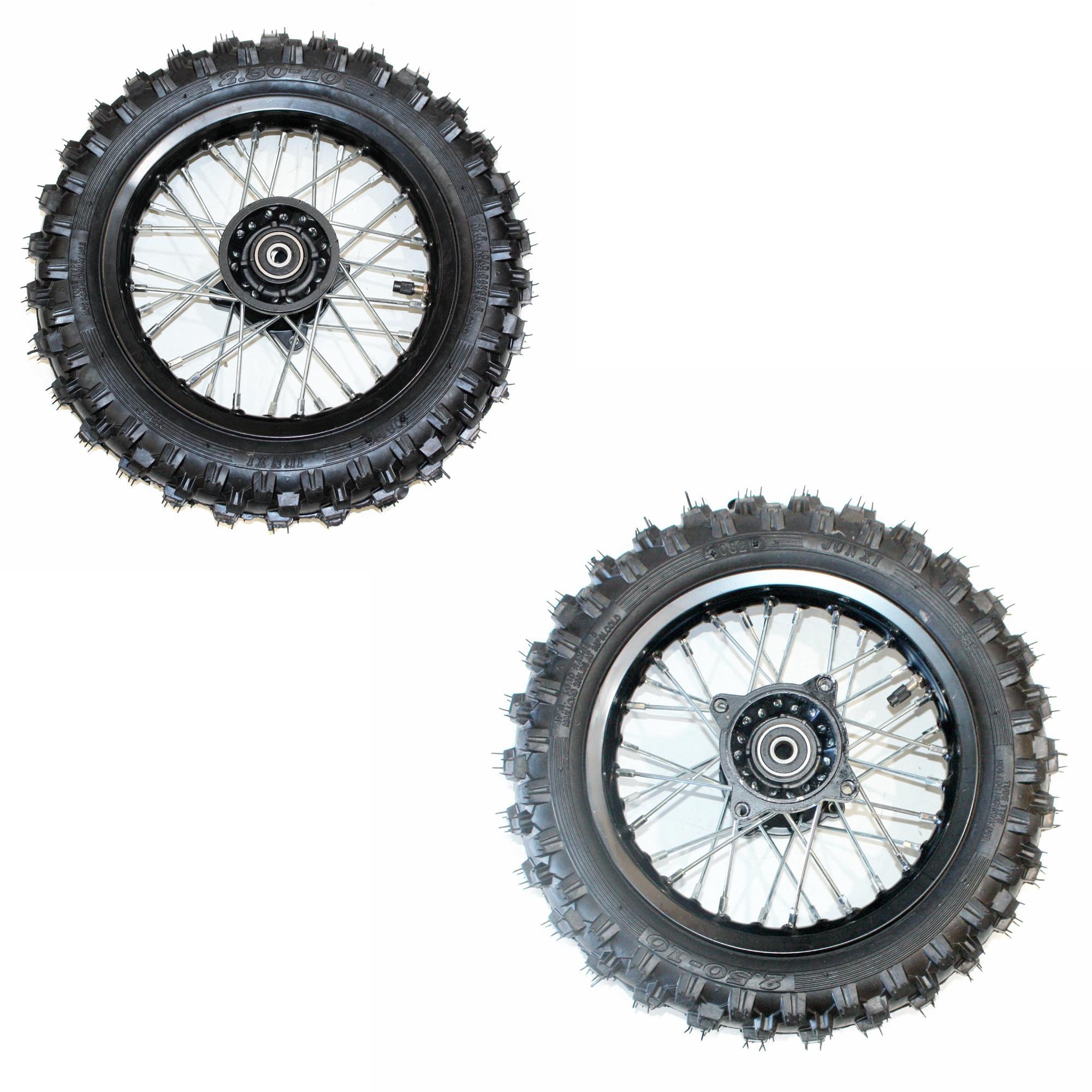 BLACK 12mm Axle 10" 10 Inch Front + Rear Wheel Rim Tyre Tire PIT PRO Dirt Bike