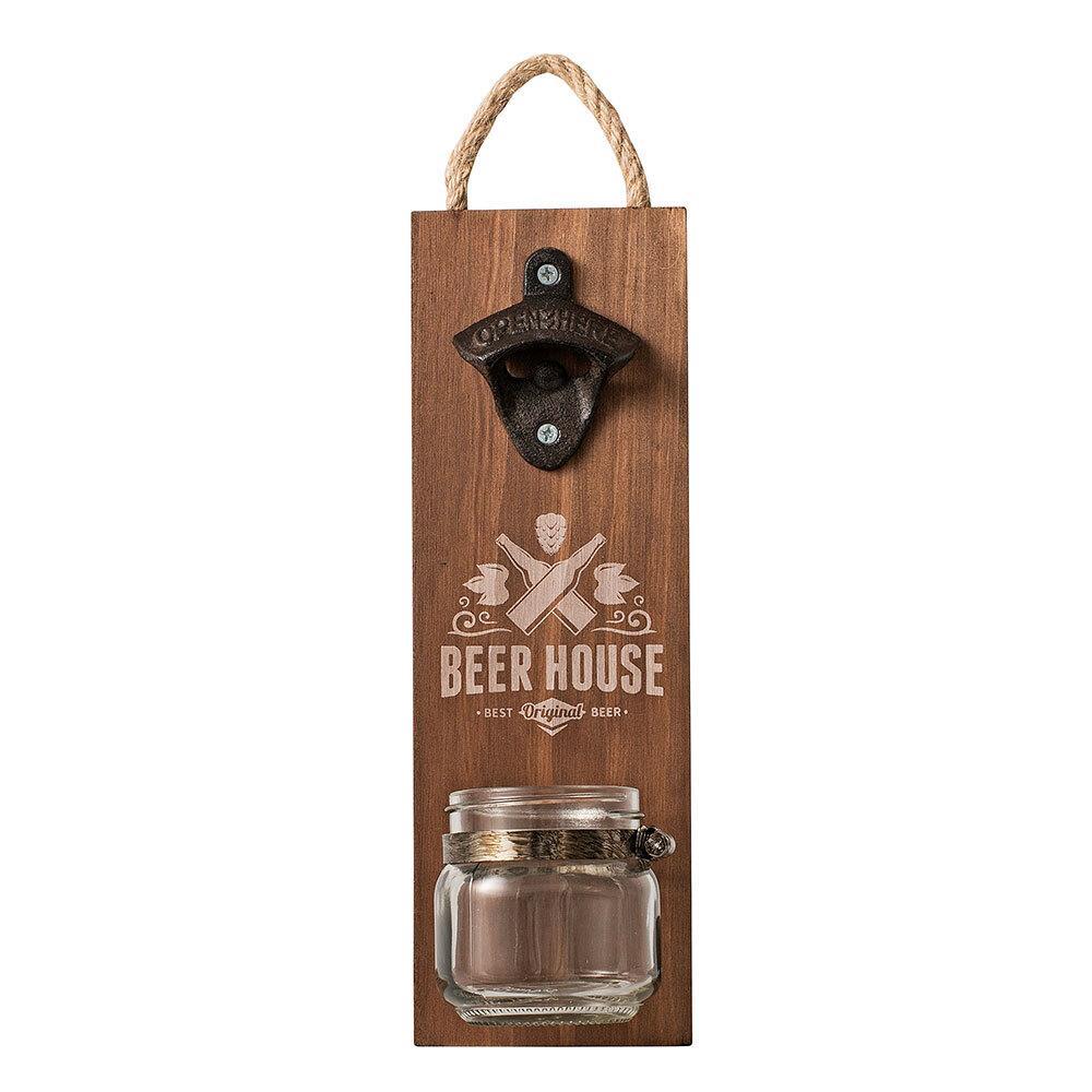 Avanti Hanging Beer Bottle Opener Board w/Mason Jar Bottle Cap Catcher BBQ/Bar
