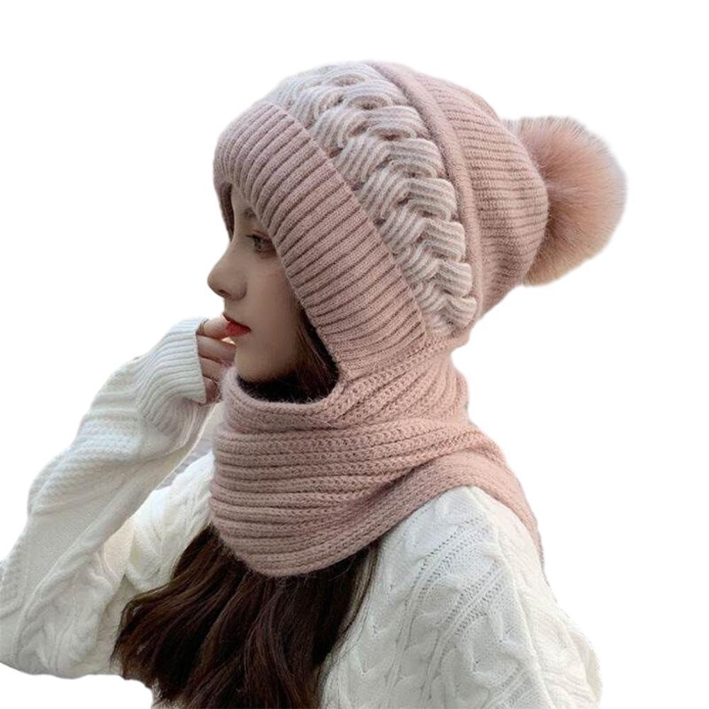 Vicanber Ladies Women Scarf and Hat Set Fashion Casual Winter Warm Knitted Beanie Hat Neck Scarf(Pink)