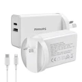 Philips 30W Wall Charger Adapter Plug w/1.25m Charging Cable For iPhone White