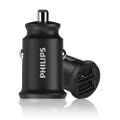 Philips Dual USB-A Port Car Mount Universal Charger For iPhone/Samsung Black