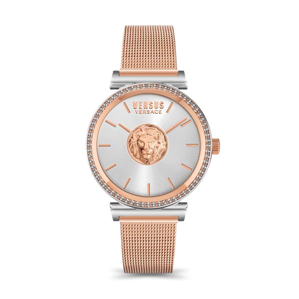 Brick Lane Rose Gold Mesh Band Watch with Silver Dial By VERSACE