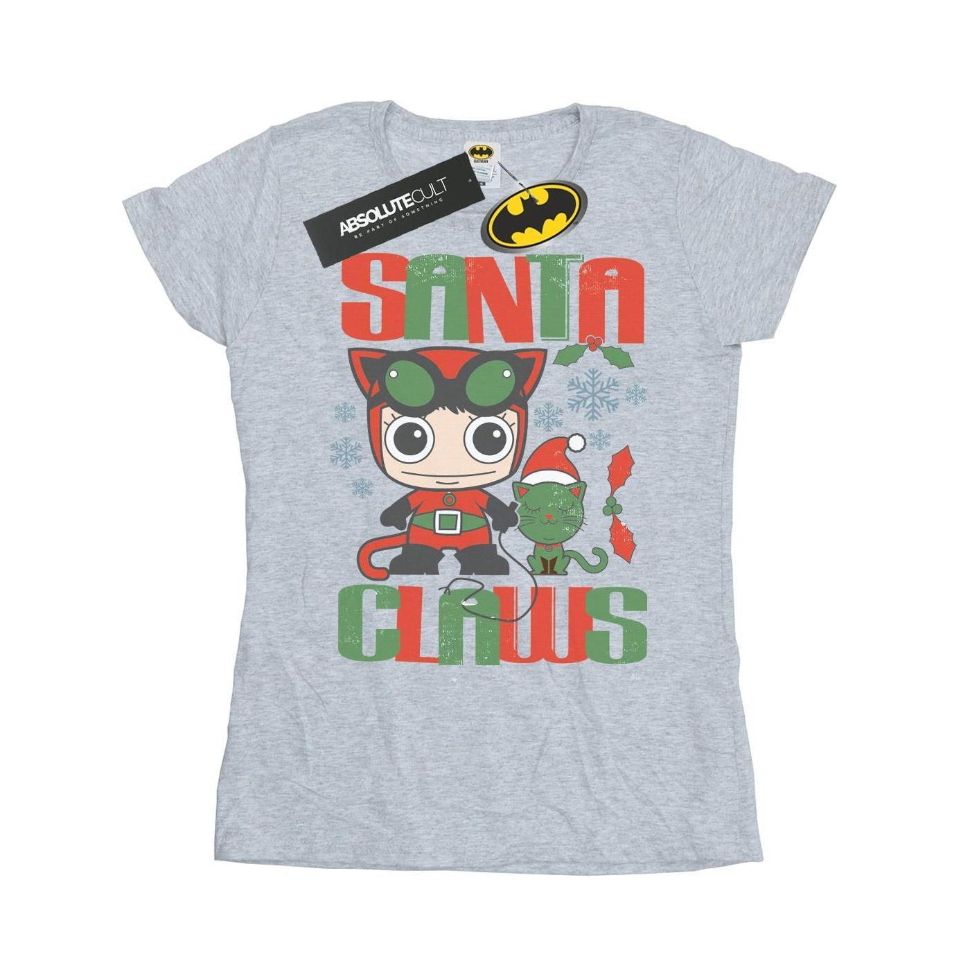 DC Comics Womens/Ladies Chibi Catwoman Santa Claws Cotton T-Shirt (Sports Grey) (XXL)
