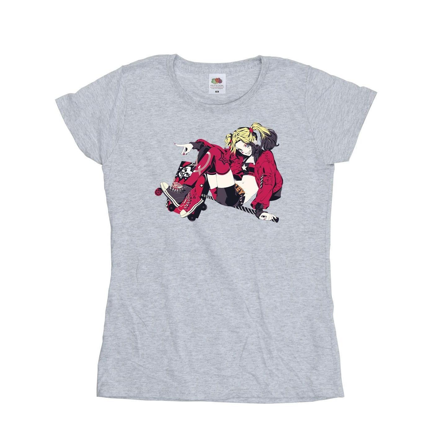 DC Comics Womens/Ladies Harley Quinn Rollerskates Cotton T-Shirt (Sports Grey) (XXL)