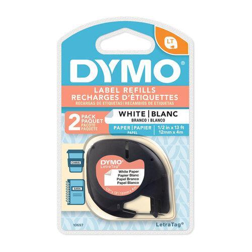 Dymo LetraTag Paper Tape 12mm x 4m White Twin Pack (10697)