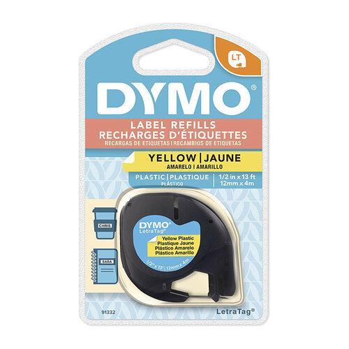 Dymo LetraTag Plastic Tape 12mm x 4m Yellow (91332)