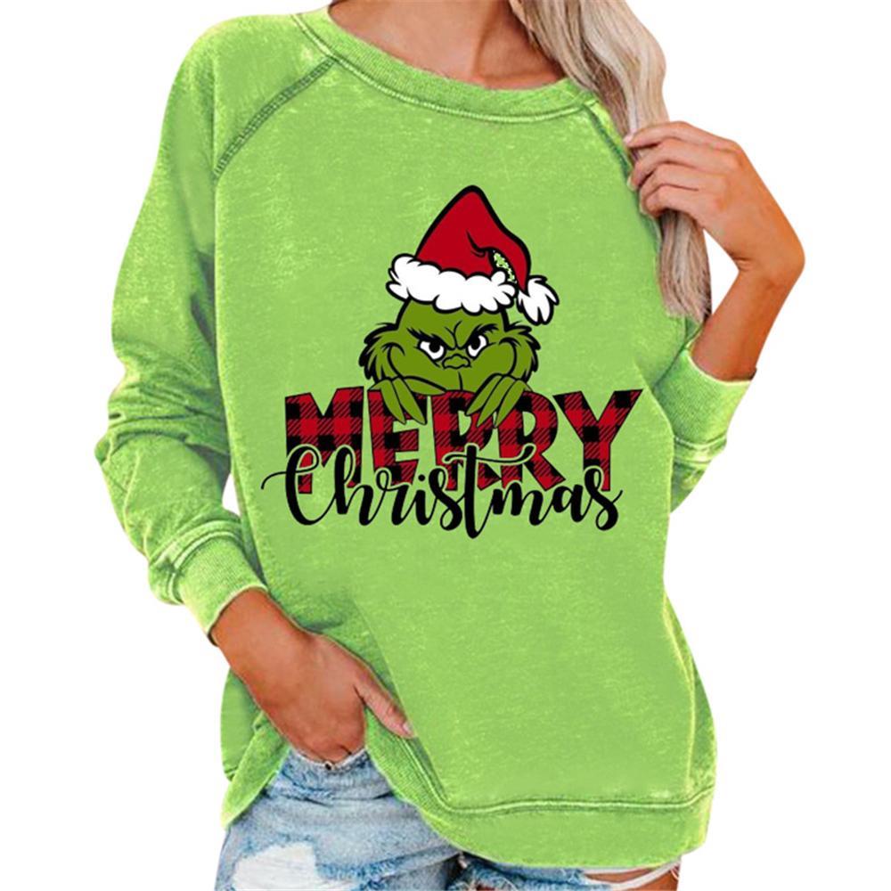 GoodGoods Women Christmas Grinch Green Monster T-shirt Autumn Winter Long Sleeve Blouse Pullover Top (A, S)