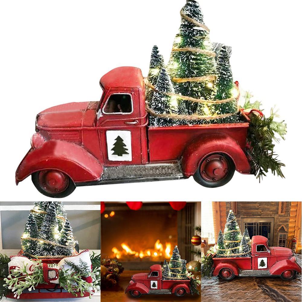 Vicanber Christmas Tree Truck Christmas Ornaments Xmas Festive Figurine LED Lights Decor