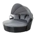 Outdoor Furniture Sofa Patio Wicker Garden Rattan Bed Lounge Set - Black