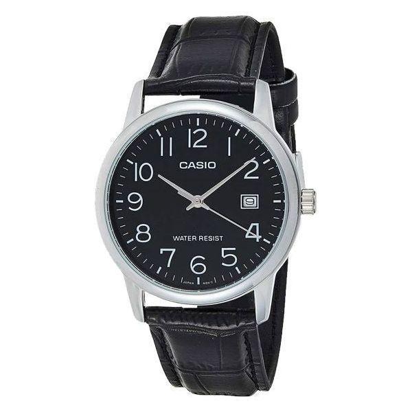 Casio Collection Men's Water Resistant Metal Case Leather Strap Quartz Wristwatch - Model XYZ123, Black