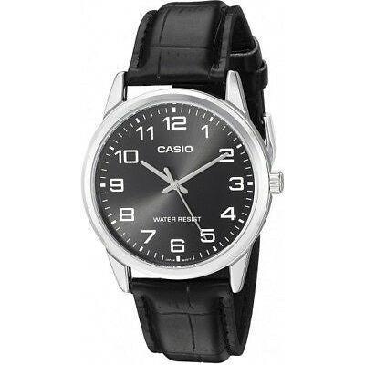 Casio Collection Men's Water Resistant Metal Case Leather Strap Quartz Wristwatch - Model XYZ123, Black
