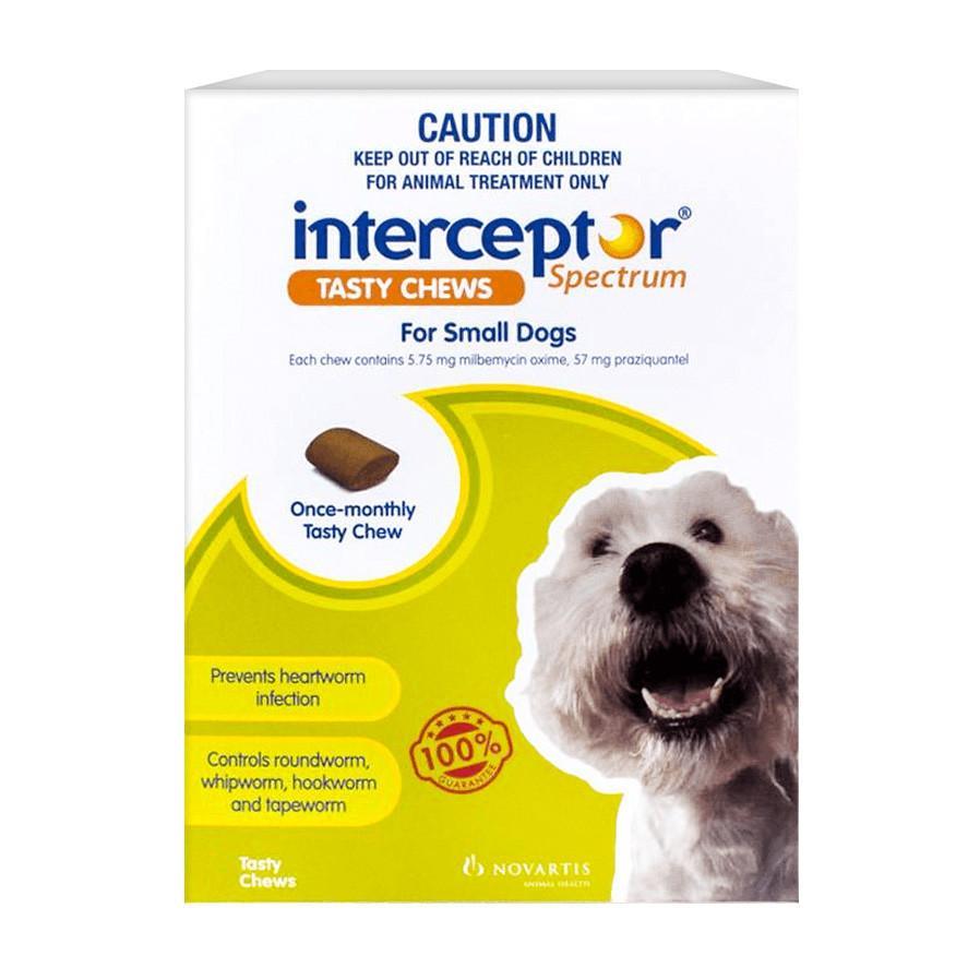Interceptor(TM) Spectrum Heartworm & Worms for Dogs 4 - 11kg - 3 Pack