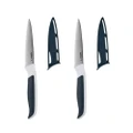 2x Zyliss Comfort 10cm Stainless Steel Serrated Paring Knife w/ Cover Blue/White