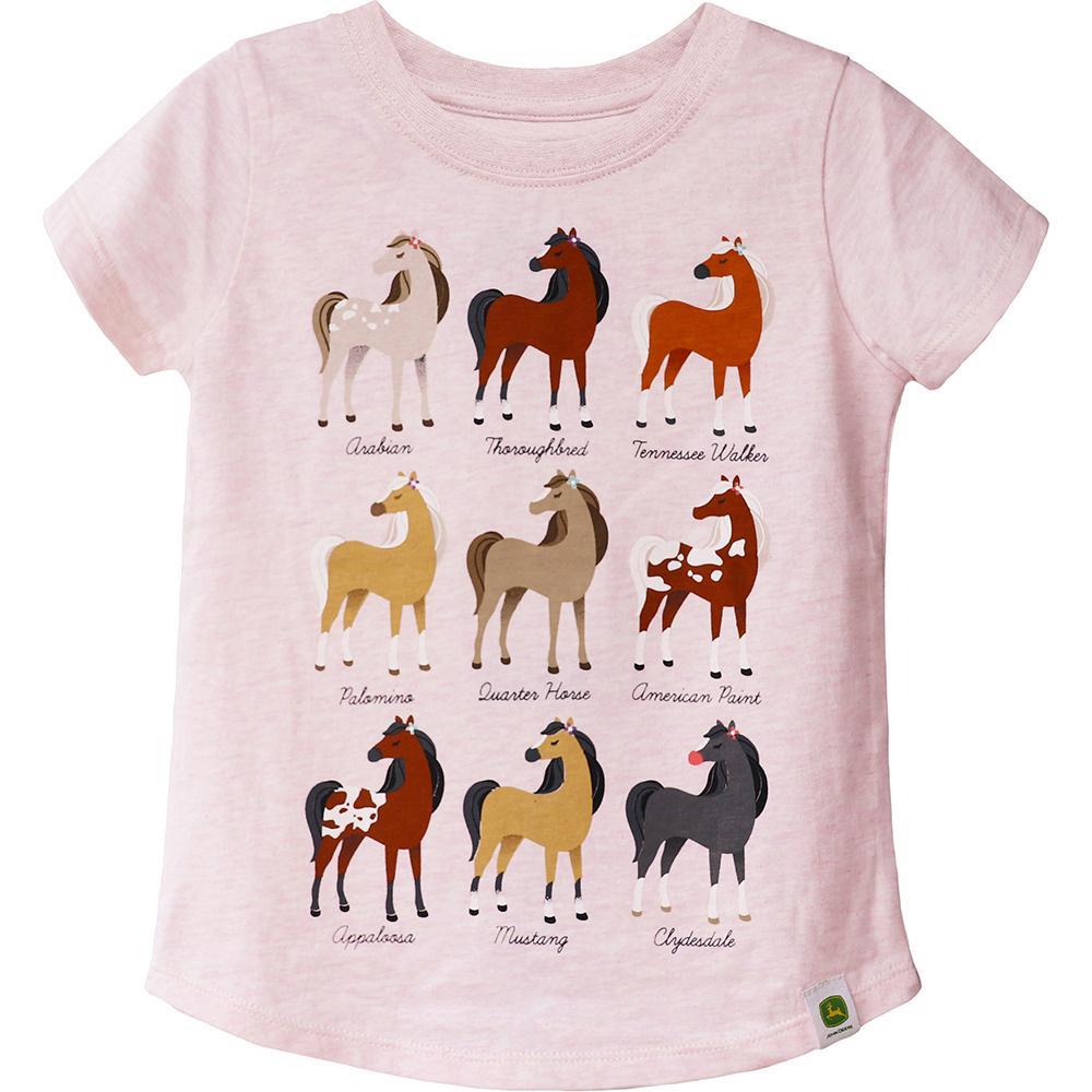 John Deere Horse Breeds 100% Cotton Themed T-Shirt/Tee Childrens Size 6 Pink