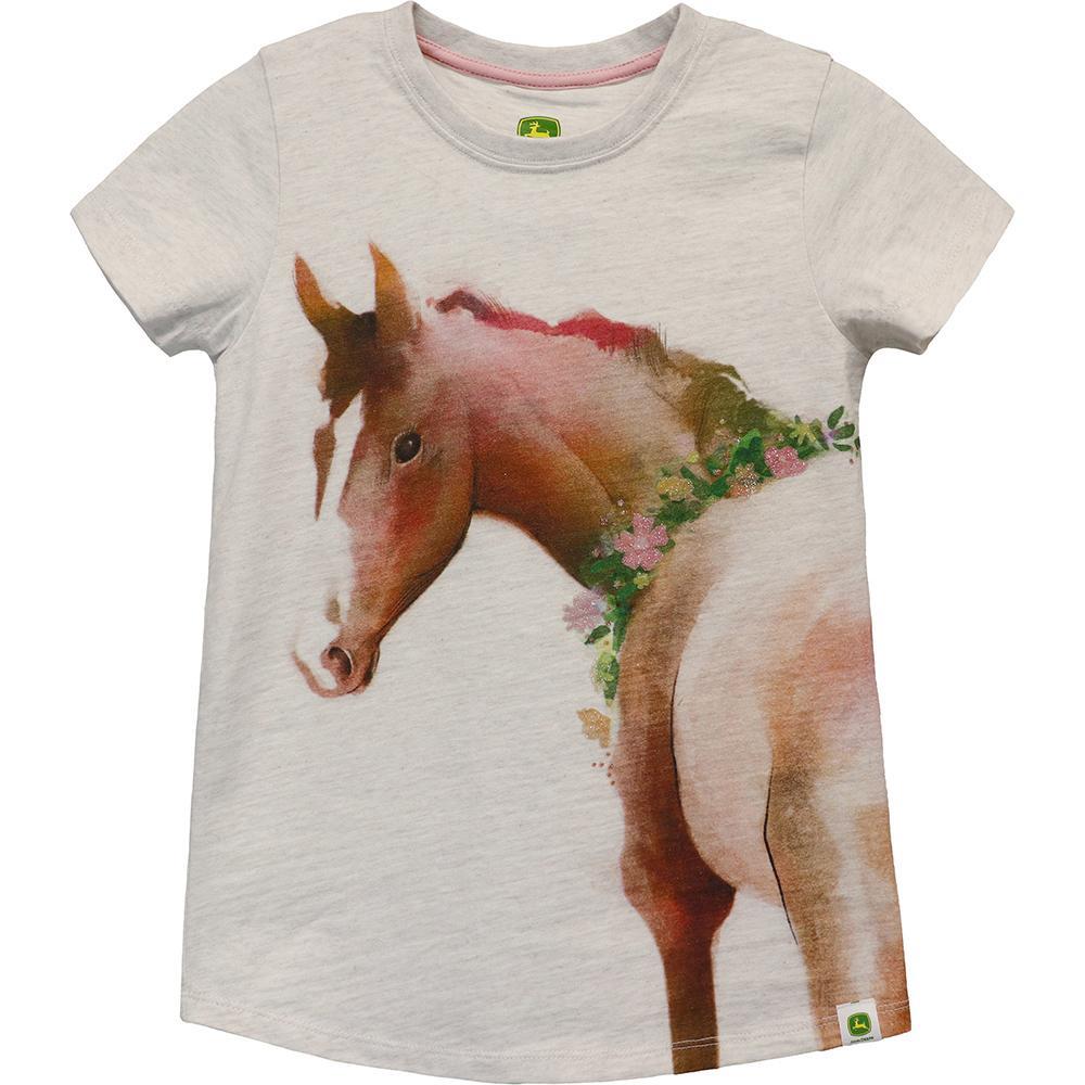 John Deere Horse Themed 100% Cotton Short Sleeve T-Shirt/Tee Youths Cream