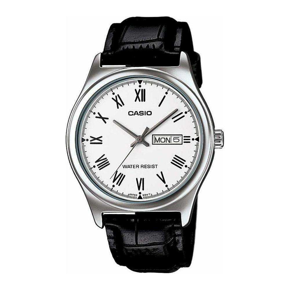 Casio Enticer Gent Stainless Steel Leather Strap Quartz Analog Data Wristwatch - Model E-1234, Men's, Black