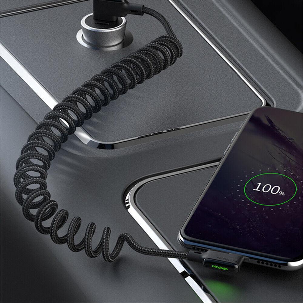 MCDODO Retractable Coiled Coil Type-C QC PD Fast Charge Cable For Samsung Huawei
