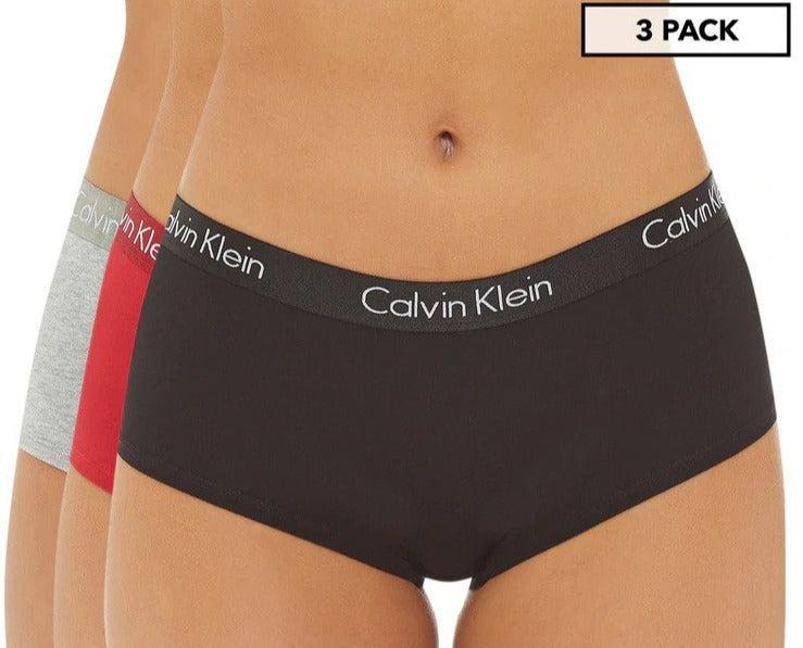 Calvin Klein Women's Motive Cotton Boyshorts 3-Pack - Black/Red/Grey Heather