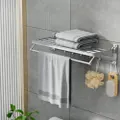 Devanti Towel Rail Rack Holder 4 Bars Wall Mounted Aluminium Foldable Hanging Hook