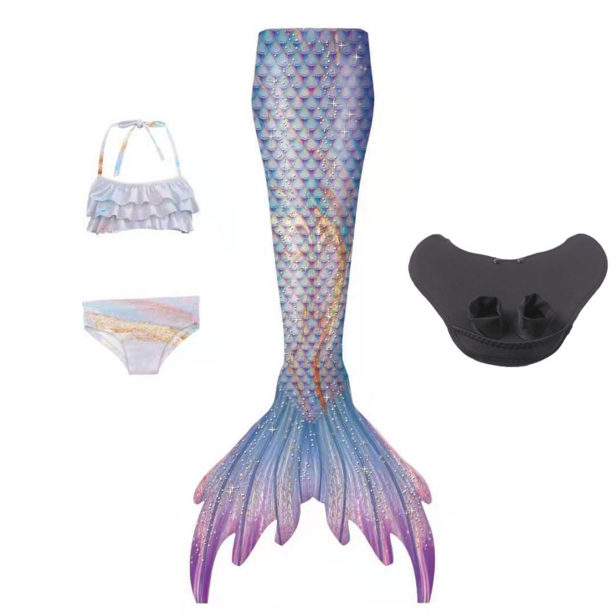 Girls 4pcs Mermaid Tail Set - E410 Bikini Top + underwear + Tail + Monofin Swimwear