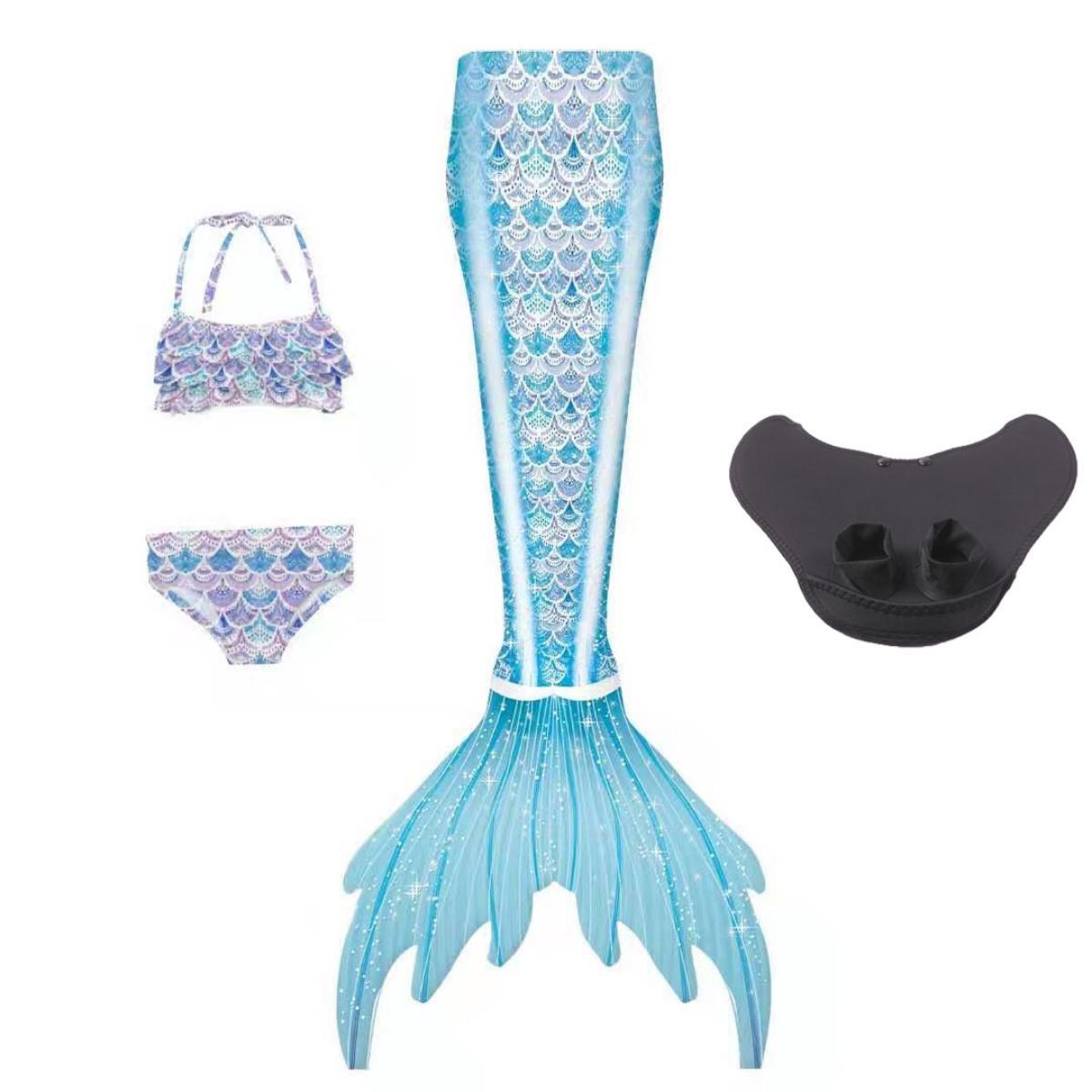 Girls 4pcs Mermaid Tail Set - E401 Bikini Top + underwear + Tail + Monofin Swimwear