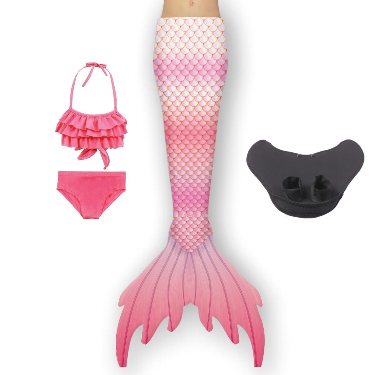 Girls 4pcs Mermaid Tail Set - E31013 Bikini Top + underwear + Tail + Monofin Swimwear