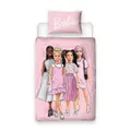Barbie Reversible Figures Duvet Cover Set (Pink/White) (Single)