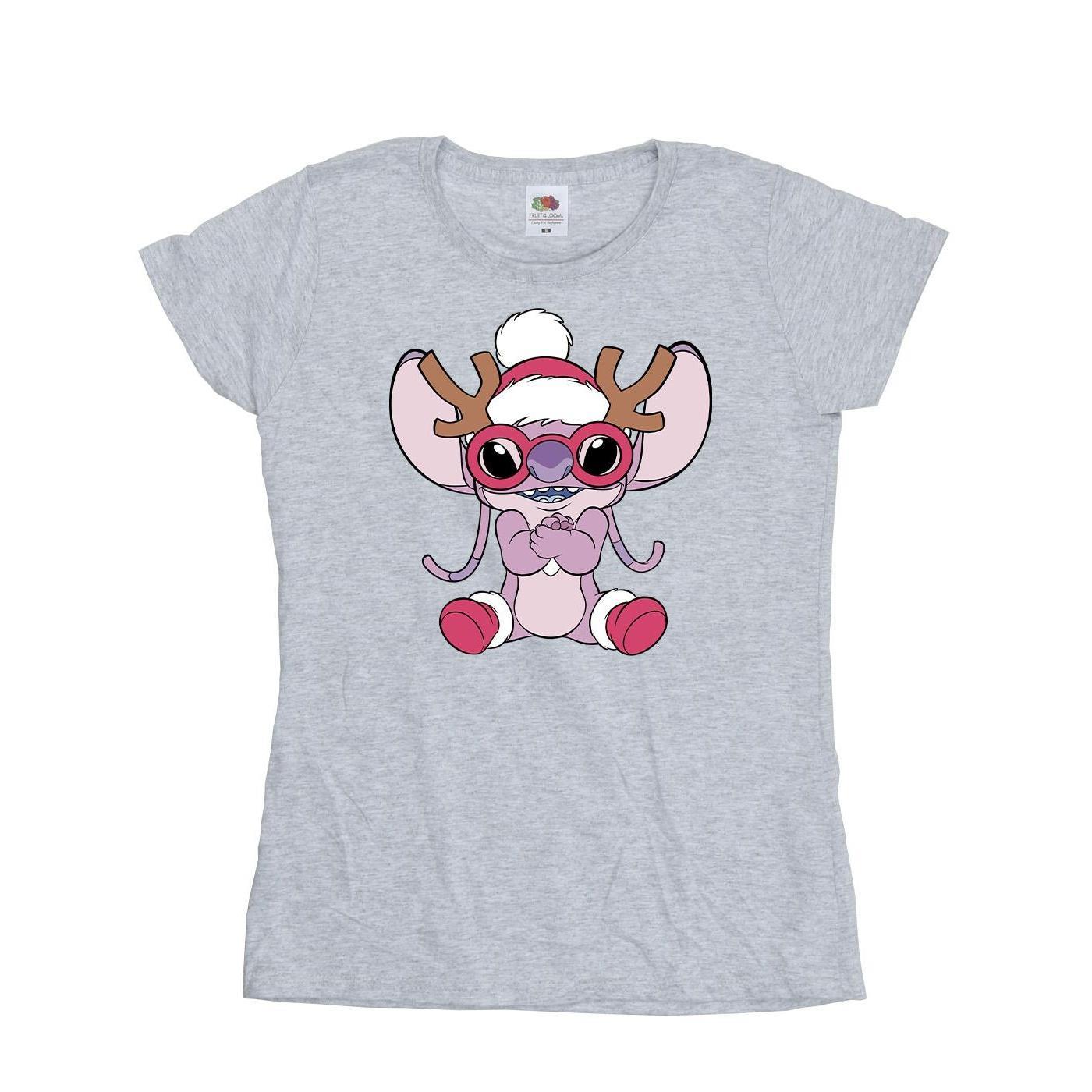 Disney Womens/Ladies Lilo & Stitch Angel Reindeer Cotton T-Shirt (Sports Grey) (S)