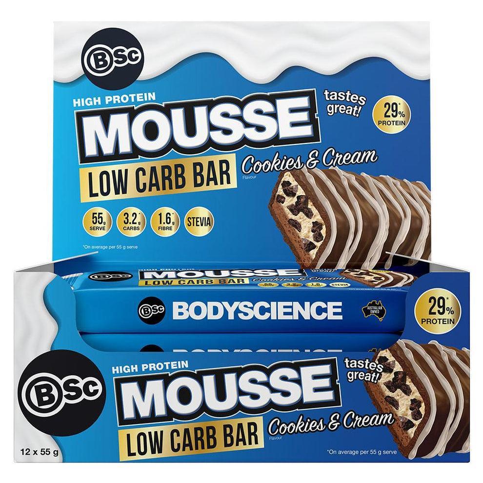 Bsc Body Science High Protein Low Carb Mousse Bar Cookies and Cream 55g (Pack of 12)