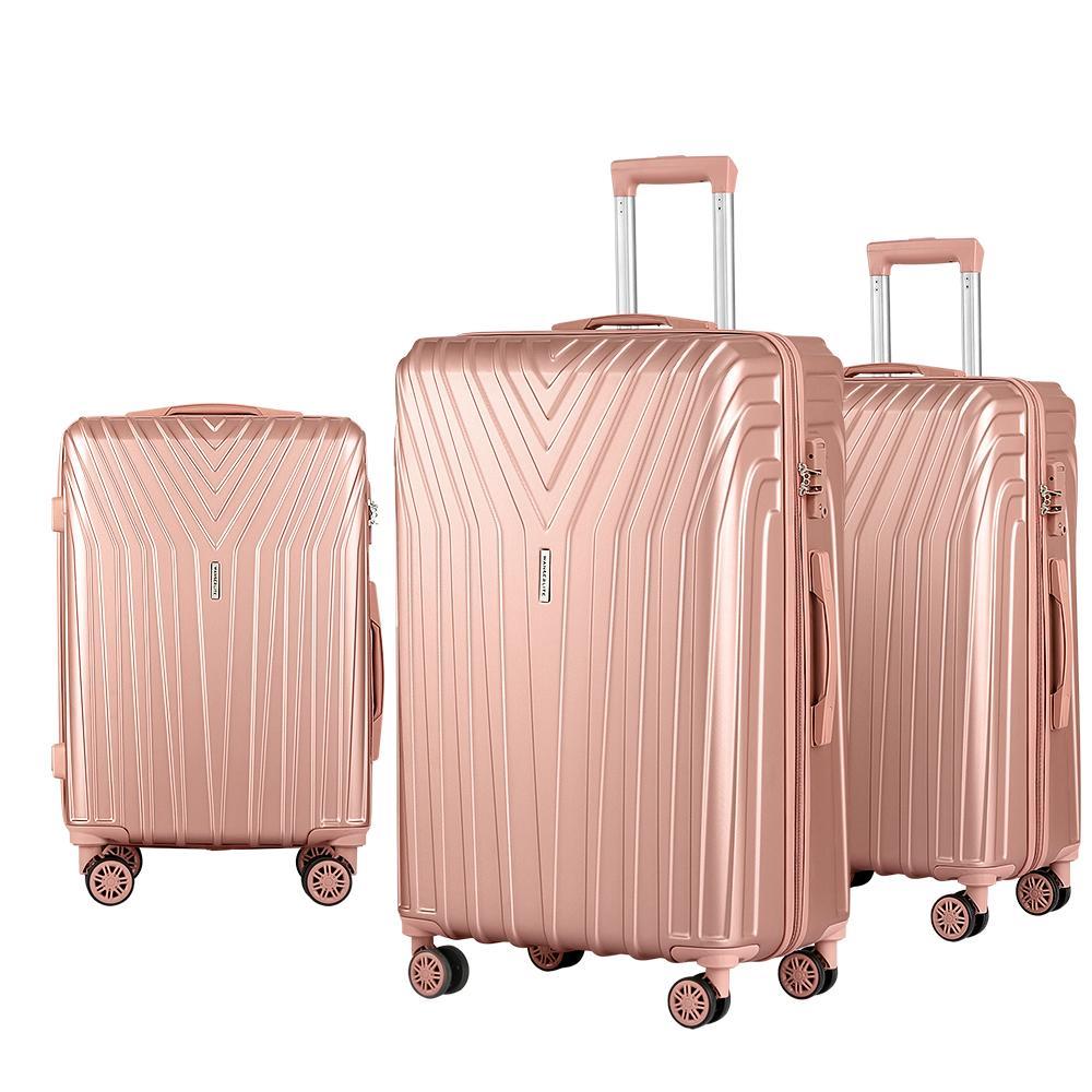 Wanderlite 3pc Luggage 20 24 28 Trolley Suitcase Sets Travel TSA Hard Case Lightweight Pink