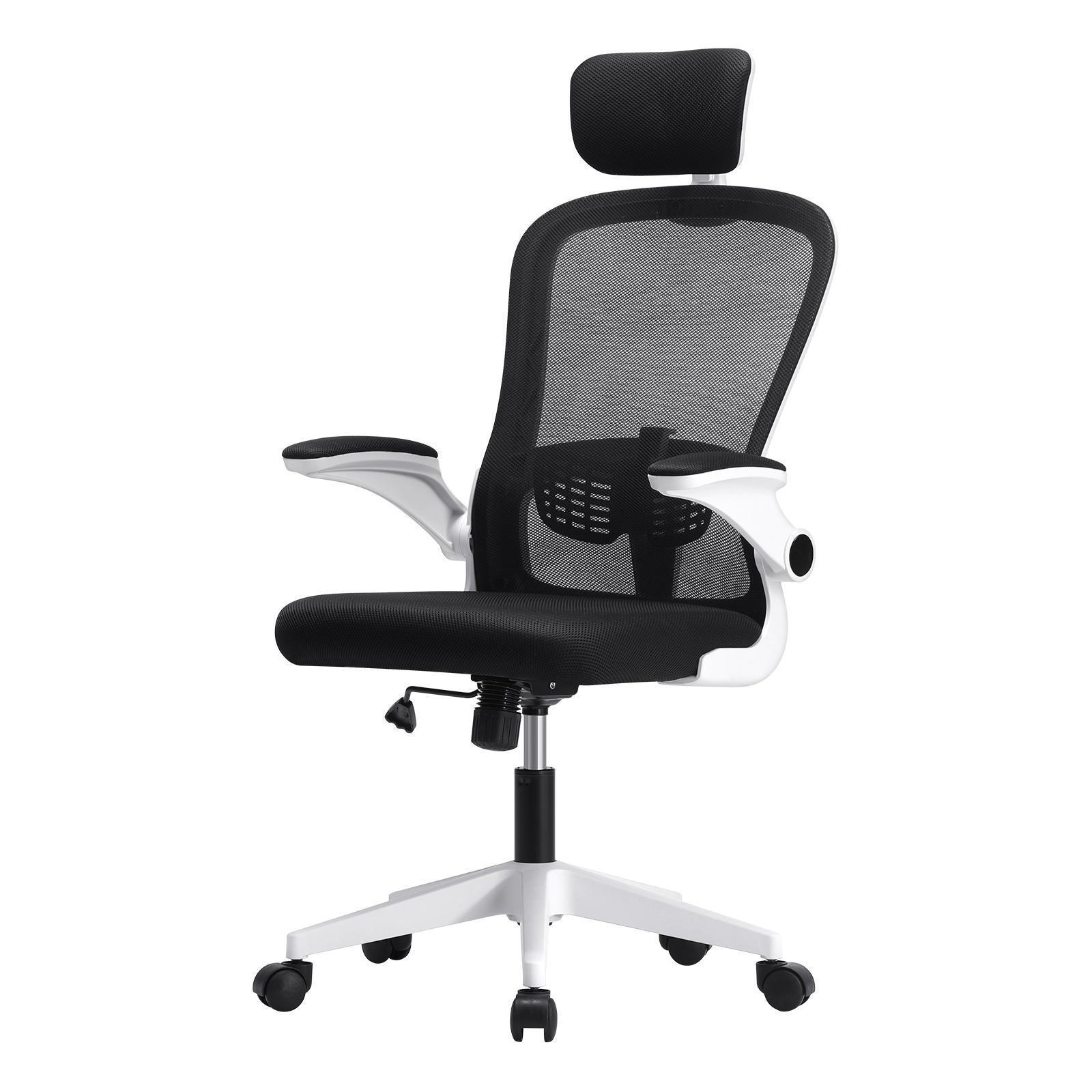 Oikiture Mesh Office Chair Executive Fabric Gaming Seat Racing Tilt Computer White&Black