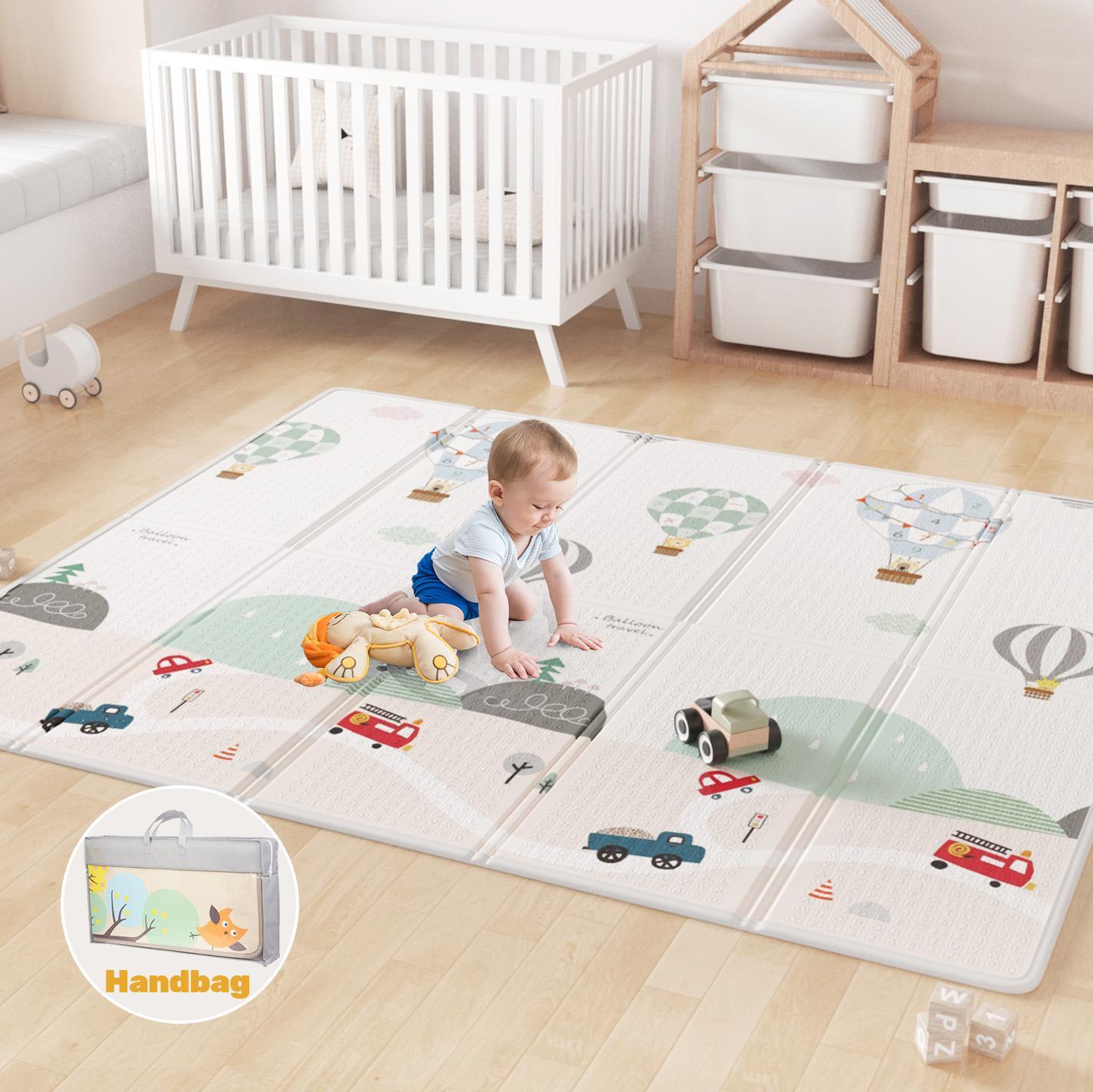 Advwin Foldable Baby Play Mat 150*200*1cm Extra Large Waterproof Activity Playmats Foam Crawling Mat with Travel Bag