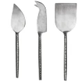 3pc Ladelle Steel Cheese Spade/Prong Knife & Spreader Set Hammered Silver
