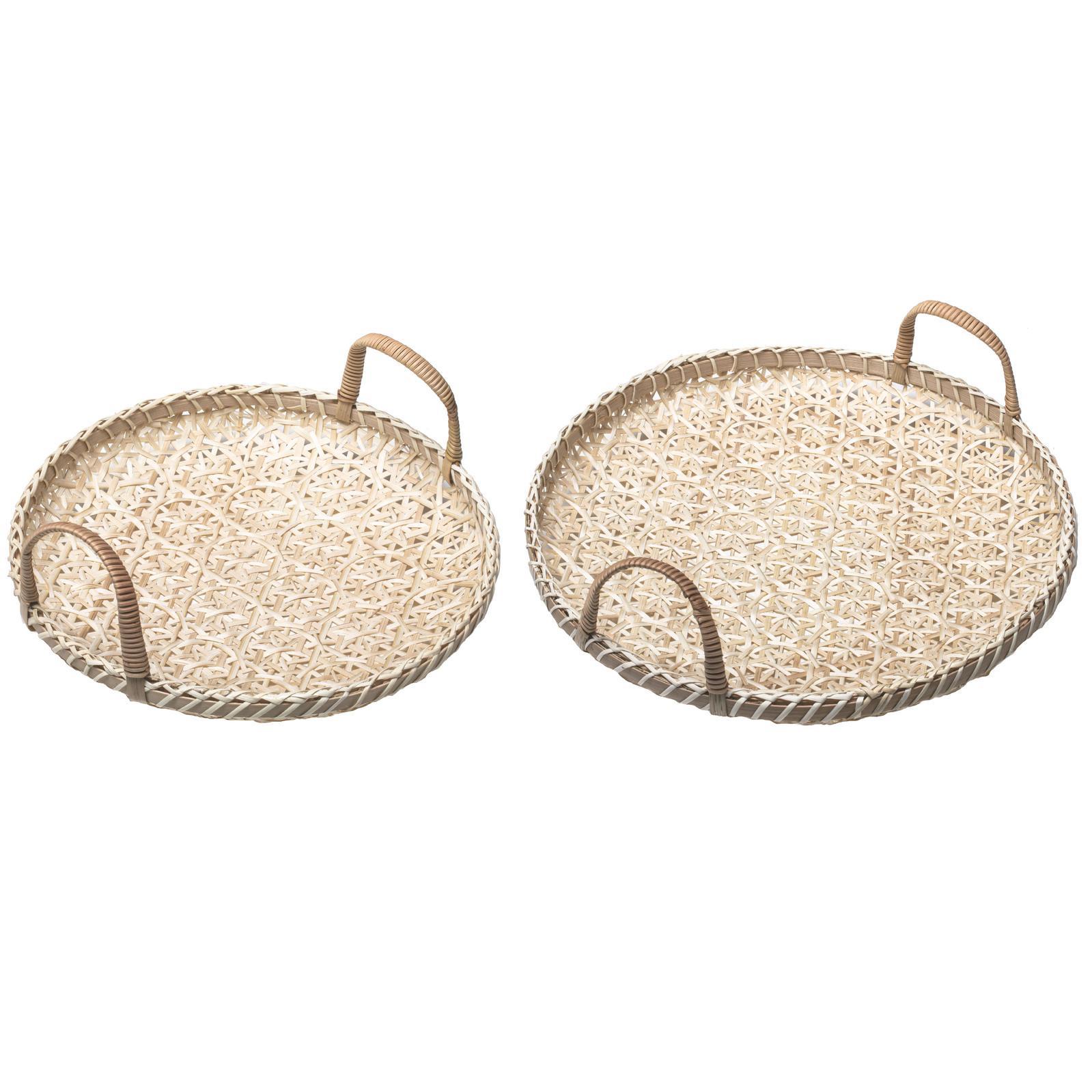 2pc Ladelle Bamboo Woven Round Natural Serving Tray 36x12cm/30x10cm Set