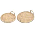 2pc Ladelle Bamboo Woven Serving/Entertaining Tray 36x12cm/30x10cm Set PNK/YLLW