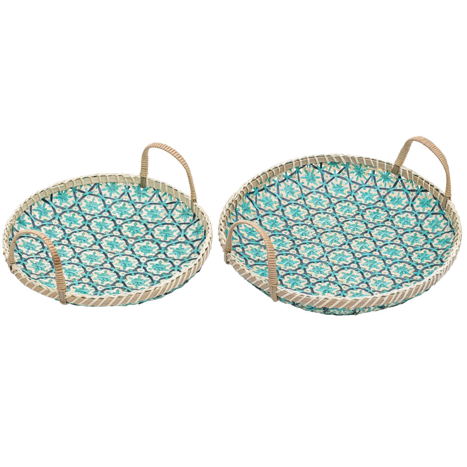 2pc Ladelle Bamboo Woven Serving/Entertaining Tray 36x12cm/30x10cm Set Blue/Teal