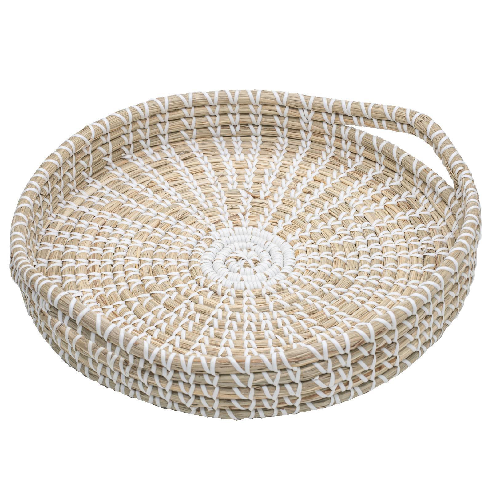 Ladelle Seagrass Woven Serving/Entertaining Handcrafted Tray 35x35x8cm White