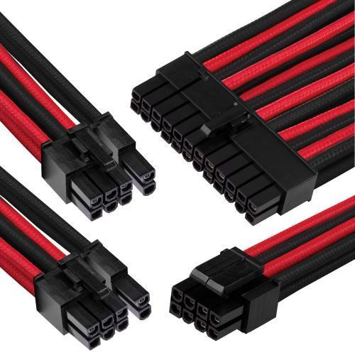 GGPC Gaming PC Braided Cable Kit Pack, (Red and Black, 40cm) Includes 1 x 20+4