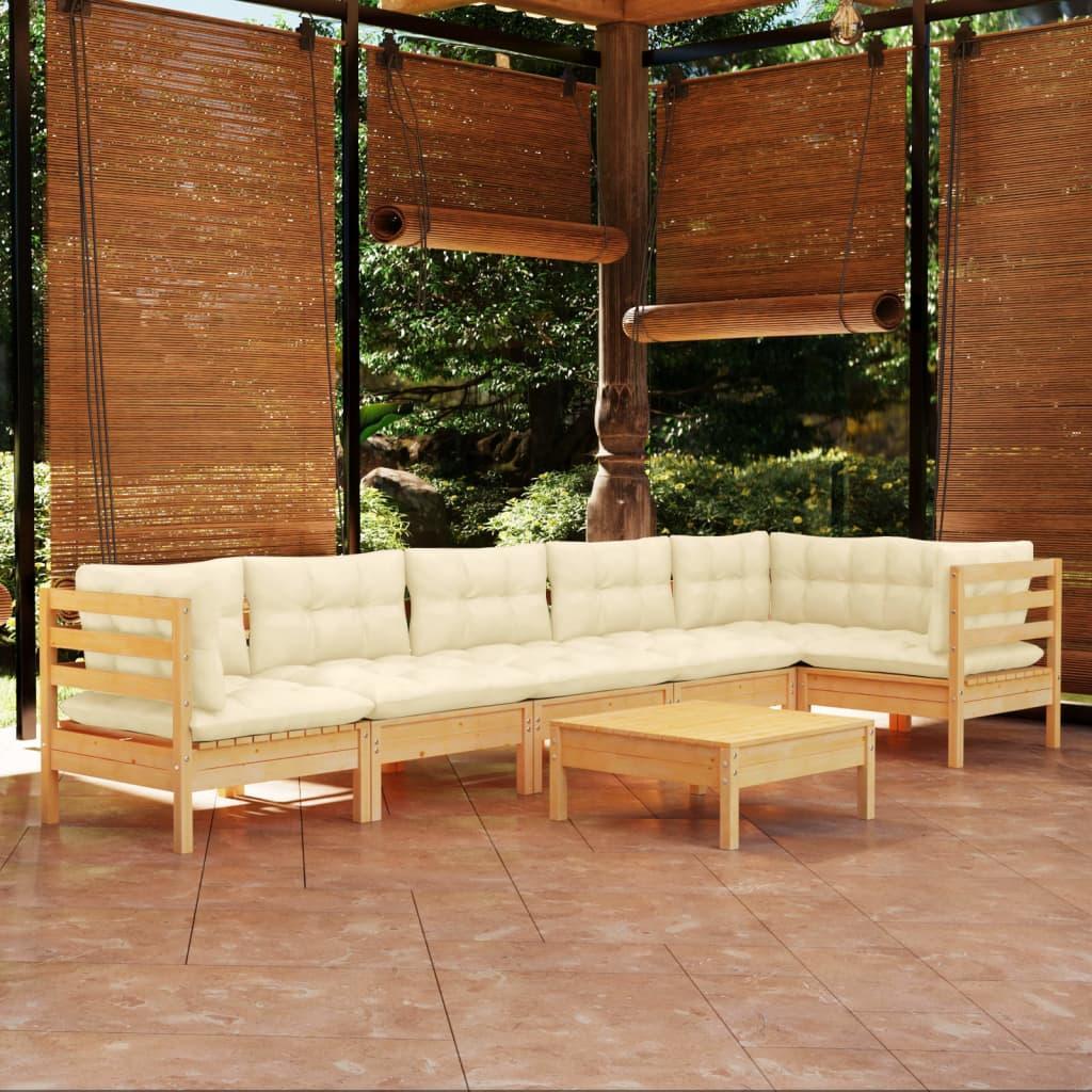 7 Piece Garden Lounge Set with Cream Cushions Pinewood vidaXL