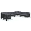 10 Piece Garden Lounge Set with Cushions Black Solid Pinewood vidaXL