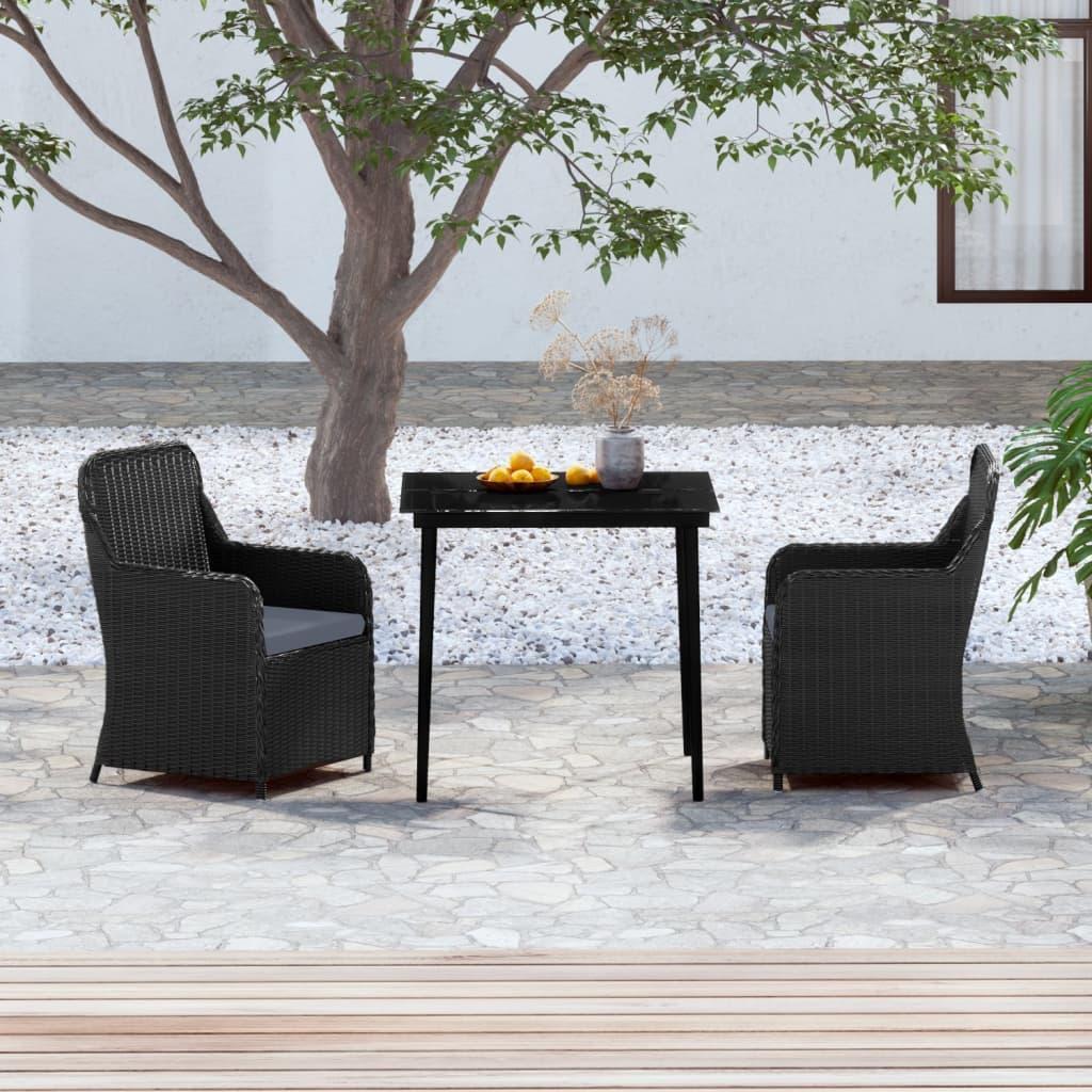 3 Piece Garden Dining Set with Cushions Black vidaXL