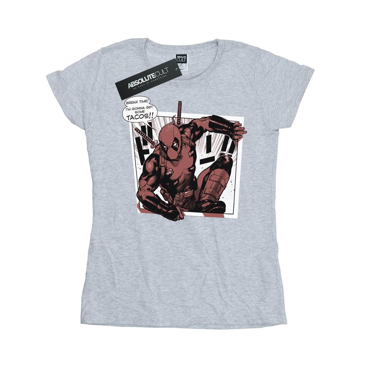 Marvel Womens/Ladies Deadpool Breaktime Tacos Cotton T-Shirt (Sports Grey) (L)