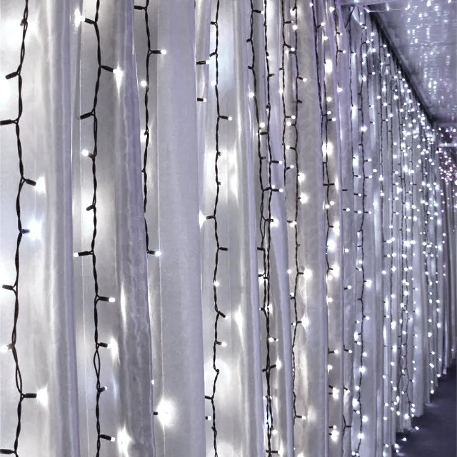 Clearance Christmas 500 LED Curtain Lights Waterflow Functions 5x2m Indoor/Outdoor - Cool White