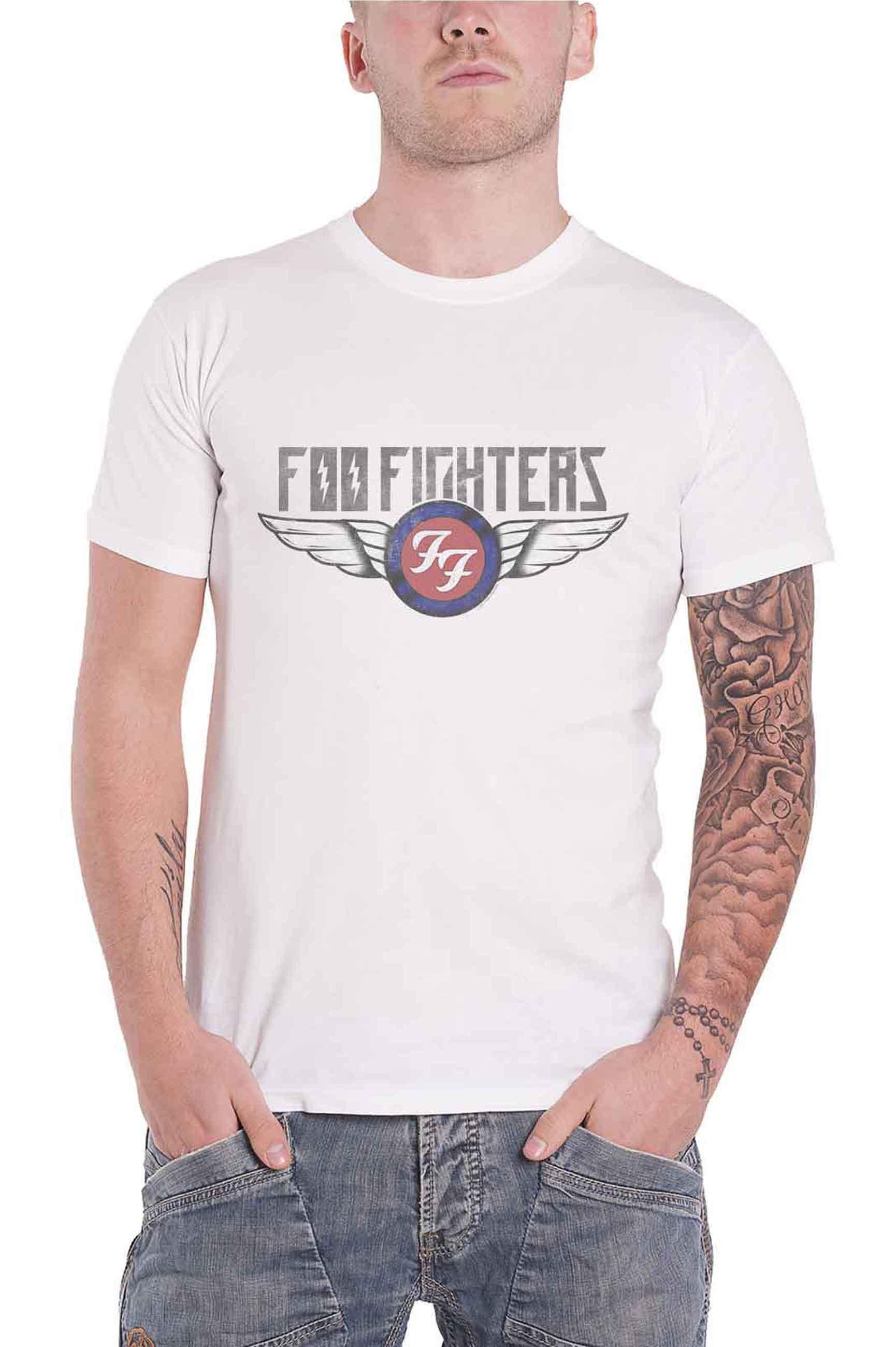 Foo Fighters T Shirt Flash Wings Band Logo distressed new Official Unisex White