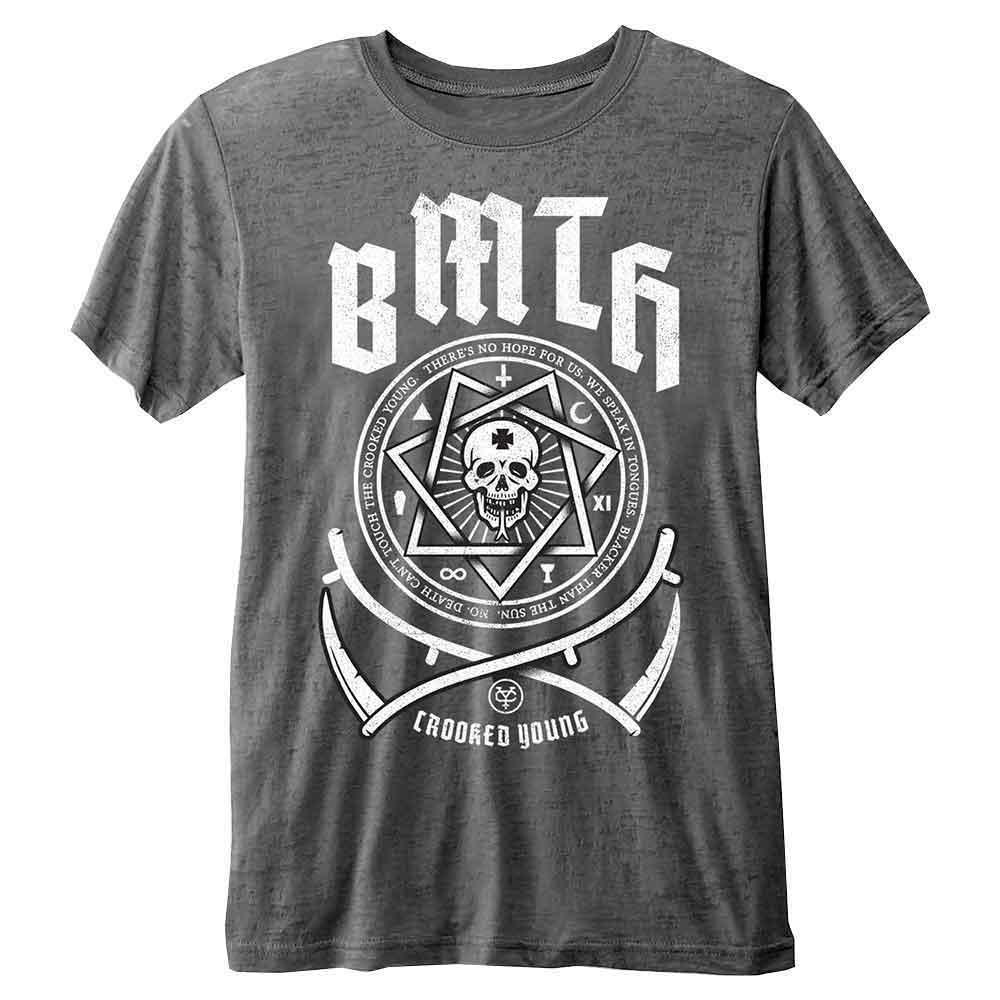 Bring Me The Horizon T Shirt Crooked Young Logo Official Charcoal Grey Burnout