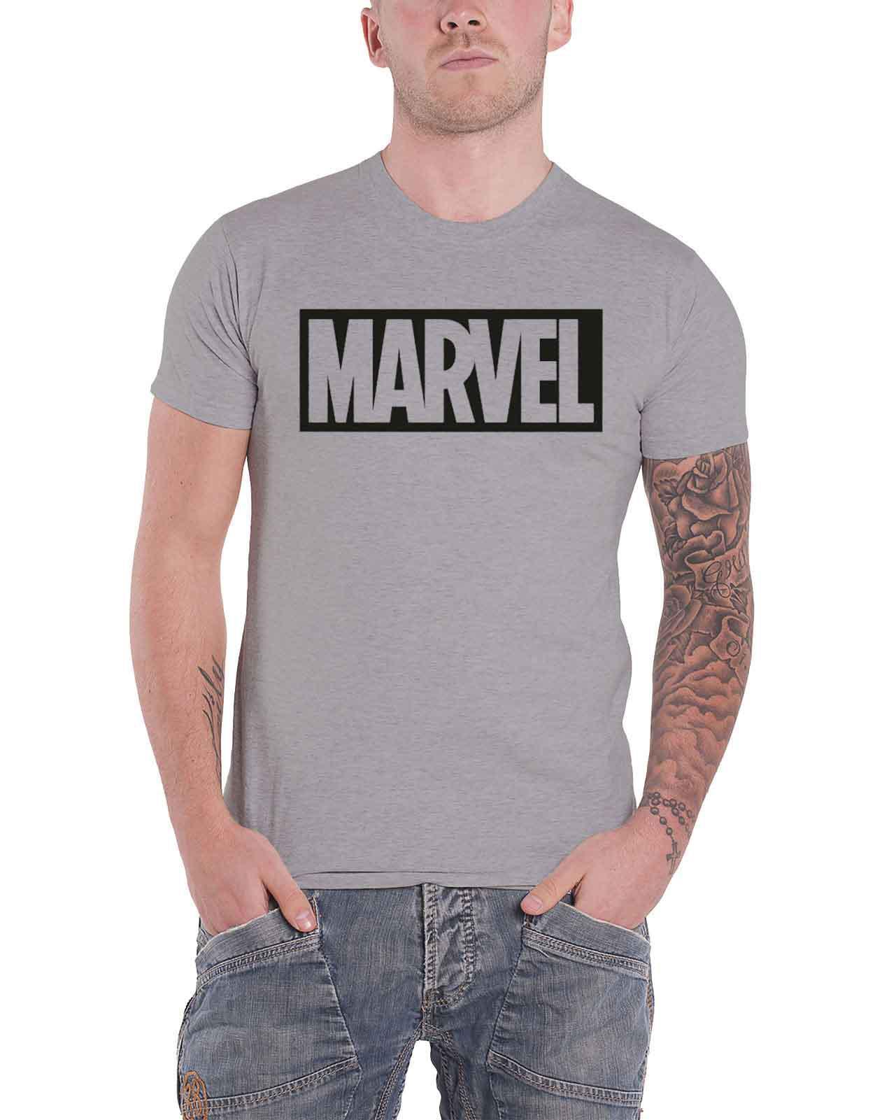Official Marvel Comics T Shirt Classic Boxed Logo New Mens Grey